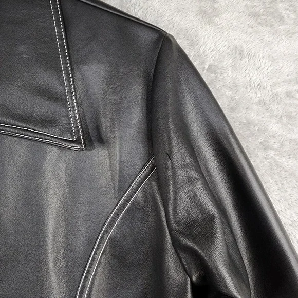 Neutral Zone Coat Womens Small Black Faux Leather  Longline Button Front Vintage - Picture 11 of 15